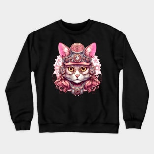 Pink Steampunk Cat Crewneck Sweatshirt